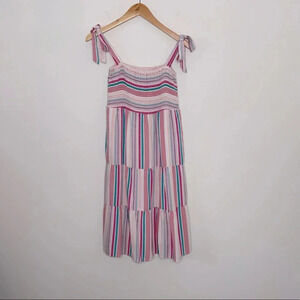 Thread & Supply Pink Llama Looking Up  Smocked Tie-Strap Midi Dress Size XS
